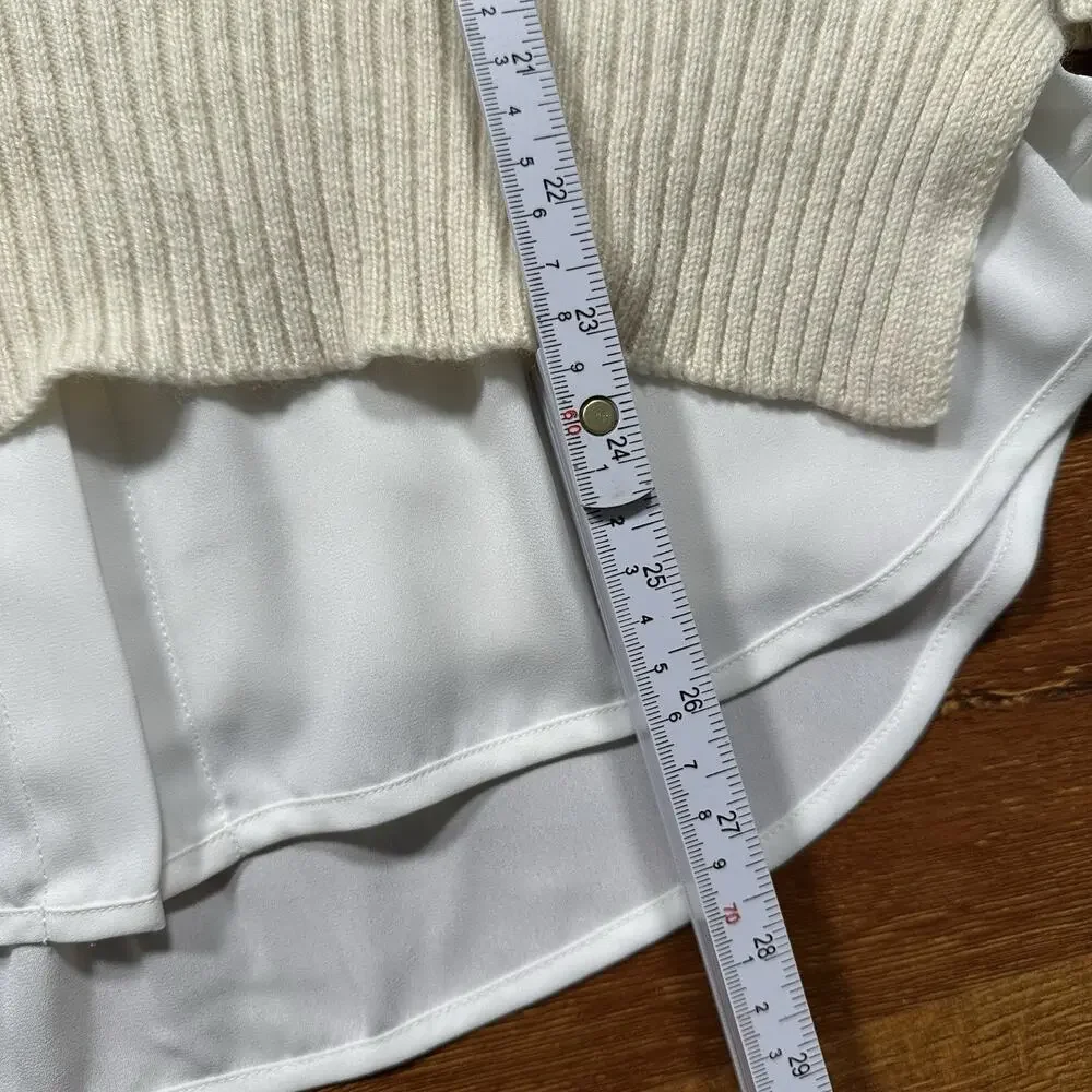 Brochu Walker Looker Layered Sweater Women L Beige Cashmere Wool Pullover Luxury